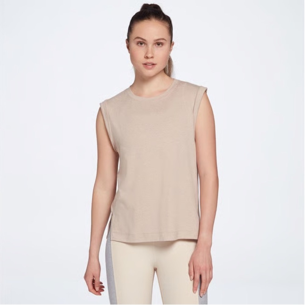Calia Beige Rolled Sleeve Muscle Tee (015)